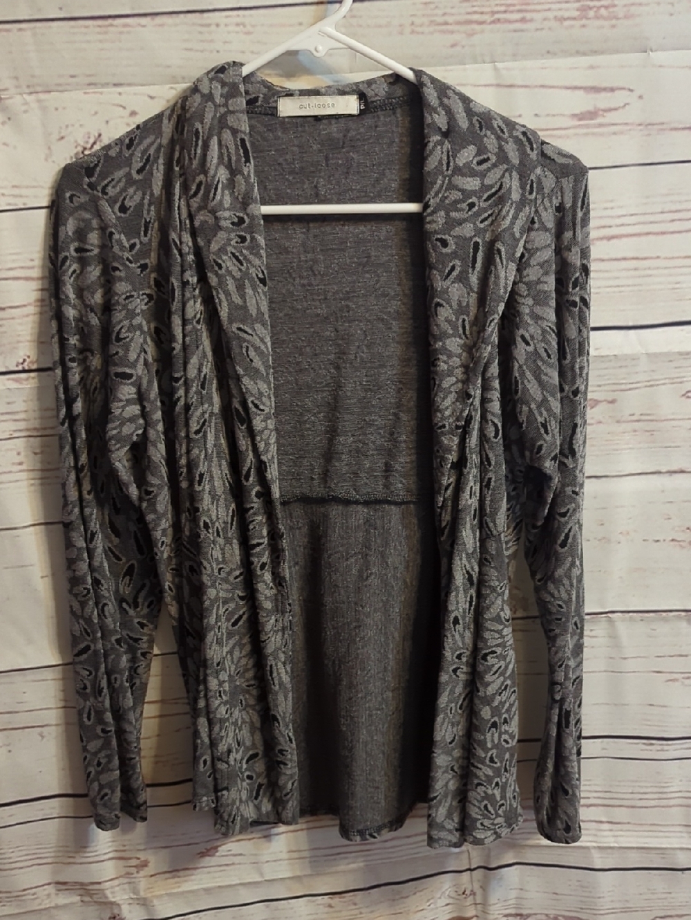 cut loose Gray Floral Jacquard Open-Front Cardigan